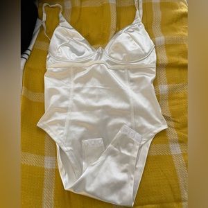 White sexy v neck bodysuit